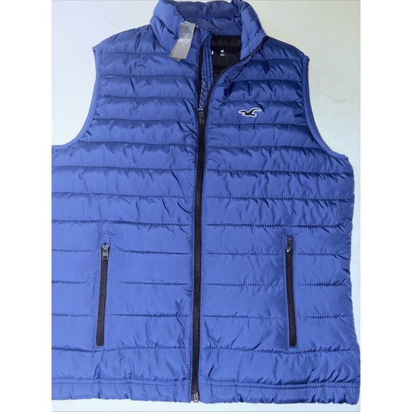 Hollister Blue Full Zip Poly Down Insulated Puffer Vest Mens M Full Zip NWT - Picture 1 of 7